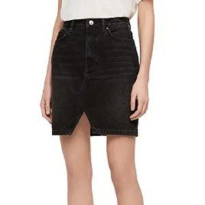 Allsaints Mini Skirt Trudy Black Charcoal Cotton Denim 8 Medium Zip-Front
